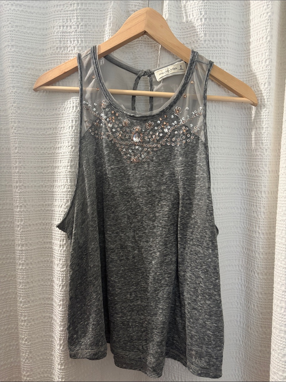 Abercrombie & Fitch Grey Sequin Mesh Yoke Tank